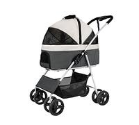 Dog Strollers Premium Pet Stroller for Medium Dogs, Foldable 4 Wheel Cat Strollers for 2 Cats, Dog Prams Pushchairs for Small Dogs Breathable Dog Pram Stroller Buggy(Light Grey)