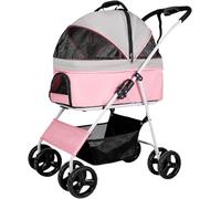 Dog Strollers Premium Pet Stroller for Medium Dogs, Foldable 4 Wheel Cat Strollers for 2 Cats, Dog Prams Pushchairs for Small Dogs Breathable Dog Pram Stroller Buggy(Pink)