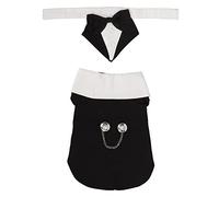 Dog Suit Bow Tie Formal Attire Soft Breathable Puppy Costume for Wedding Birthday Party Black Polyester Pet Clothing (M)