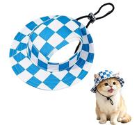 Dog Sun Hat,1PC Adjustable Princess Dog Bucket Hat with Ear Holes,Round Brim Dogs Visor Cap Pet Fisherman Hats for Pupies Small Dogs Cat Outdoor Sport (Square Blue, L)