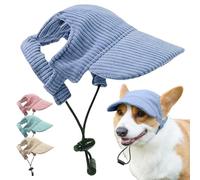 Dog Sun Hat, Cat Summer Beach Visor Hat Dog Baseball Cap,with Ear Holes, Adjustable Puppy Sunbonnet Headdress(Blue,L)