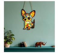 Dog Suncatcher, Cute Acrylic Dog Series Art Stained Glass Window Hanging, Corgi/Beagle/French Bulldog/Dachshund/Labrador Ornaments for Home Office Bedroom (Chihuahua)