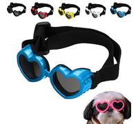 Dog Sunglasses, Dog Heart Shaped Goggles, Adjustable Pet Goggles, Puppy Heart Shape Anti-Fog Sunglasses with Adjustable Strap for Small to Medium Dog, (Blue)