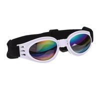 Dog Sunglasses with UV Protection Foldable ABS Eye Goggles | White Finish, Elastic Adjustable Straps and Soft Padding, for Flat Faced Dogs, Beach Outings and Photos