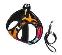Dog Sunset Palm Tree Printed Harness And Leash Set,Adjustable,Breathable Soft,Step-In Mesh Pet Vest Harness With Reflective Strip