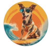 Dog Surfing in The Sea Jigsaw Puzzles. 1000pcs (67.5x67.5cm) Whimsical Challenge Toy for Educational Games Gifts