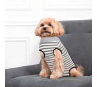 Dog Surgery Recovery Suit Grey White Stripe Dog Suit for After Surgery, Breathable Soft Elastic Fabric Comfort Suit With Adjustable Straps (L)