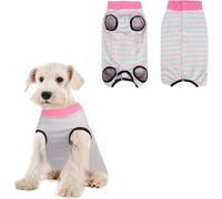 Dog Surgery Recovery Suit Pink Blue Stripe Dog Suit for After Surgery, Breathable Soft Elastic Fabric Comfort Suit With Adjustable Straps (L)