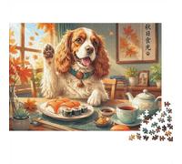 Dog Sushi Tea 1000 Piece Mini Jigsaw Puzzle For Adults Gift Idea | 38x26cm Cardboard Puzzle Lovers Family Bonding Puzzle Game Birthday Gift Home Decor