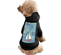 Dog Sweater Warm Dog and Cat Clothes Winter Dog Coat with Hoodie Soft Pet Clothes XS-2XL Cold Weather Nautical Sailboat Map Print Dog Jacket for Small Medium Dogs and Cats