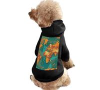 Dog Sweater Warm Dog and Cat Clothes Winter Dog Coat with Hoodie Soft Pet Clothes XS-2XL Cold Weather Rust World Map Dog Jacket for Small Medium Dogs and Cats