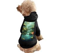 Dog Sweater Warm Dog And Cat Clothes Winter Dog Coat with Hoodie Soft Pet Clothes XS-2XL Cold Weather View of Fantasy River with Pond And Fishes Mushroom in Jungle Trees Dog Jacket for Small Medium Do