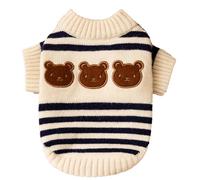 Dog Sweaters for Small Dogs, Striped Soft Stretchable Warm Puppy Clothes with Cute Bear Pattern, Fit for Small Dogs Cats, French Bulldog, Chihuahua（Blue,S）
