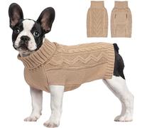 Dog Sweaters for Small Dogs Warm Dog Clothes Winter Chihuahua Clothes Girl Boy Puppy Sweater Cable Knitted Doggy Coat Soft Mini Dachshund Sweater with Turtleneck Pullover Design(Khaki, Small)