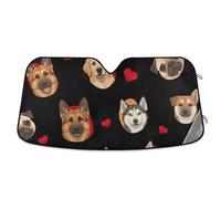 Dog Sweet Heart Solid Black Car Windshield Sunshade UV Reflector Auto Front Window Sun Shade Protect Your Car 53×23.5inch