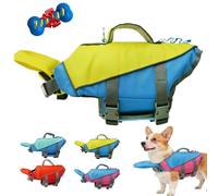 Dog Swim Vest | Floating Detachable Adjustable Reflective Dog Life Jacket for Small Large Dogs Puppy, Pet Swim Vests for Pool Beach Lake River Boat Kayak (Blue Yellow,Large)