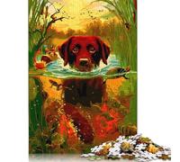 Dog Swimming in Pond Painting Puzzles for Adults & Teenagers Wooden Puzzles for Teenagers Gifts Educational Game Challenge Toy 1000pcs (75x50cm)
