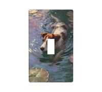 Dog Swimming in The Water Light Switch Cover Decorative Single Toggle 1 Gang Wall Plate for Kitchen Farmhouse Bedroom Bathroom Art Decor