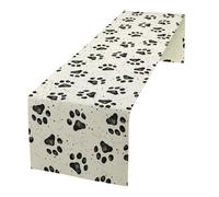 Dog Table Runner, Black Cartoon Dog Paw Print Cute Animal Print Pattern, Rectangle Scarf for Dining Room Kitchen Table Setting Decor 13in(33cm) W * 36in(92cm) L