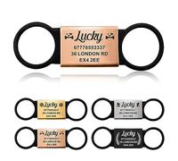 Dog Tag Personalised Dog Name Tag ID Tag for Pets Dogs Cats Engraved UK Slide On Collar Dog Tags 4 Colours Different Fonts Name Identity Tags(Black and Champagne Gold,L)