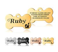 Dog Tag Personalised ID Tags for Dogs Cats Pets Tag Engraved Stainless Steel Funny Tags Name Tag for Dog Cat Puppy Pet Kitty Custom Collar 4 Colours 2 Sizes S/L (Gold Bone)
