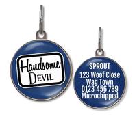 Dog Tags for Boy Dogs - Multiple Designs, 36 Colour Options, 2 Sizes - Customised Waterproof Double-Sided Pet ID Tag for Male Dogs, Puppies & Male Cats (Handsome Devil)