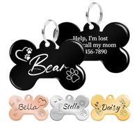 Dog Tags for Pets Engraved, Personalised Name Tag, Bone Shape ID Tag for Dogs & Cats Collar, Double-Side Engraing, Stainless Steel, Smooth Edge Polished Black