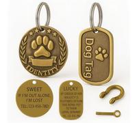 Dog Tags for Pets Engraved UK - Cat Collar with Name Tag, LisaMo Custom Vintage Zinc Alloy Pet ID Disc for Dogs & Cats, Anti-Lost Charm with Optional Saddle Buckle, 2 Shapes by UK(Round)