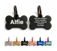 Dog Tags for Pets Engraved UK, Personalised 2mm Thick Stainless Steel Dog ID Name Tag, Deep Engraved, Quiet, UK Legal, for Large Dogs, The Stately Hound (Black Bone, Large)