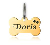 Dog Tags for Pets Engraved UK Personalised Dog Name Tag Custom Dog ID Tag Stainless Steel ID Tag for Cat Kitty Puppy Pet Dog 4 Designs Multicoloured Dog Collar for Cats Dogs (Gold S)
