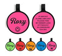 Dog Tags for Pets Engraved UK Personalised Dog Tag Dog Name Tag ID Tags Custom Dog Tags for Dogs Cats Puppy Kitty Silicone Personalised Dog Tag 2 Shapes & 5 Colours(Pink Round)