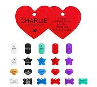 Dog Tags for Pets Engraved UK - Personalised Dog Tag with Any Name and Text, Engraved Stainless Steel Dog Name Tag, Custom Dog ID Tag for Dogs, Pet Tag with a Split Ring (Heart-Shaped, Red)