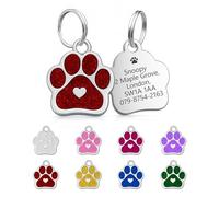 Dog Tags for Pets Engraved UK - Personalised Dog Tag with Any Name & Text, Custom Stainless Steel Dog ID Tag, Deep Engraved Dog Name Tag for Pet Dogs, Paw Print with a Heart (Red)