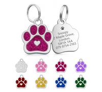 Dog Tags for Pets Engraved UK - Personalised Dog Tag with Any Name & Text, Custom Stainless Steel Dog ID Tag, Deep Engraved Dog Name Tag for Pet Dogs, Paw Print with a Heart (Magenta)