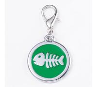 Dog Tags for Pets Engraved UK - Personalised Dog Tag with Any Name & Text, Zinc Alloy Round Dog Name Tags for Pet Dogs, Engraved Dog ID Tag for Dogs with a Clasp (Fishbone-Style, Green)