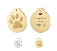 Dog Tags for Pets Engraved UK - Personalised Dog Tag with Any Text, Custom Cat Tag for Pet Cats, Engraved Dog Name Tags for Dogs, Dog ID Tag for Pet Dogs, Paw Print (Gold)