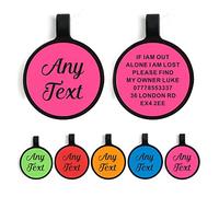 Dog Tags for Pets Engraved UK Personalised ID Tags for Dogs Cats Puppy Kitty Silicone Personalised Dog Tag 2 Shapes & 5 Colours (Pink Round)