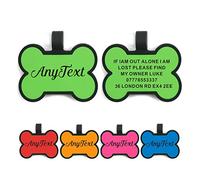 Dog Tags for Pets Engraved UK Personalised ID Tags for Dogs Cats Puppy Kitty Silicone Personalised Dog Tag 2 Shapes & 5 Colours (Green Bone)