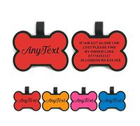 Dog Tags for Pets Engraved UK Personalised ID Tags for Dogs Cats Puppy Kitty Silicone Personalised Dog Tag 2 Shapes & 5 Colours (Red Bone)