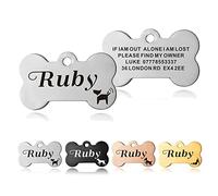 Dog Tags for Pets Engraved UK Personalised ID Tags for Dogs Cats Puppy Pet Kitty Stainless Steel 4 Colours 2 Sizes S/L (Silver Bone)