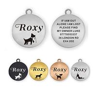 Dog Tags for Pets Engraved UK Personalised ID Tags for Dogs Cats Puppy Pet Kitty Stainless Steel 4 Colours 2 Sizes S/L (Silver Round)