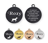 Dog Tags for Pets Engraved UK Personalised ID Tags for Dogs Cats Puppy Pet Kitty Stainless Steel 4 Colours 2 Sizes S/L (Black Round)