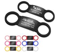 Dog Tags for Pets Engraved UK, Personalised Silent Slide-On Dog ID Tag, Custom Stainless Steel Label with 7 Coloured Elastic Silicone Bands, Pet Name Identity Tags for Collars for Dogs,Cats,Puppy