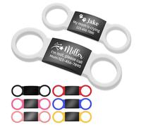 Dog Tags for Pets Engraved UK, Personalised Silent Slide-On Dog ID Tag, Custom Stainless Steel Label with 7 Coloured Elastic Silicone Bands, Pet Name Identity Tags for Collars for Dogs,Cats,Puppy