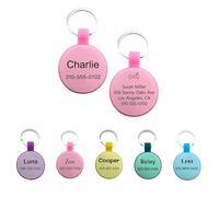 Dog Tags for Pets Engraved UK, Personalised Silicone Dog Name Tag with Any Name & Text, Custom Silent Dog Tag for Pet Dog, Soundless Id Tags for Dogs with Split Ring, Glow in The Dark, (Pink)