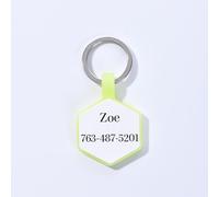 Dog Tags for Pets Engraved UK - Personalised Silicone Dog Tag with Any Name & Text, Custom Soundless Dog Name Tag for Pet Dog, Silent Id Tags for Dogs, Glow in The Dark, (Hexagon, Yellow)