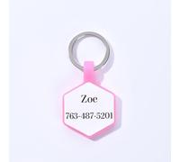 Dog Tags for Pets Engraved UK - Personalised Silicone Dog Tag with Any Name & Text, Custom Soundless Dog Name Tag for Pet Dog, Silent Id Tags for Dogs, Glow in The Dark, (Hexagon, Pink)