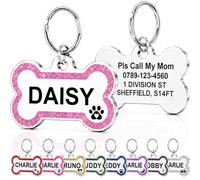 Dog Tags for Pets Engraved UK Prime, Personalised ID Tags for Dogs with Any Name & Text, Dog Glitter Bone Tag Custom Stainless Steel, Dog Name Tag for Puppy Pet Dogs (Pink Bone, L)