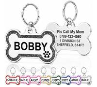 Dog Tags for Pets Engraved UK Prime, Personalised ID Tags for Dogs with Any Name & Text, Dog Glitter Bone Tag Custom Stainless Steel, Dog Name Tag for Puppy Pet Dogs (Black Bone, L)