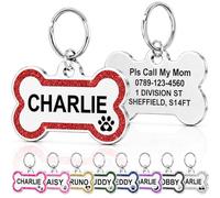 Dog Tags for Pets Engraved UK Prime, Personalised ID Tags for Dogs with Any Name & Text, Dog Glitter Bone Tag Custom Stainless Steel, Dog Name Tag for Puppy Pet Dogs (Red Bone, L)